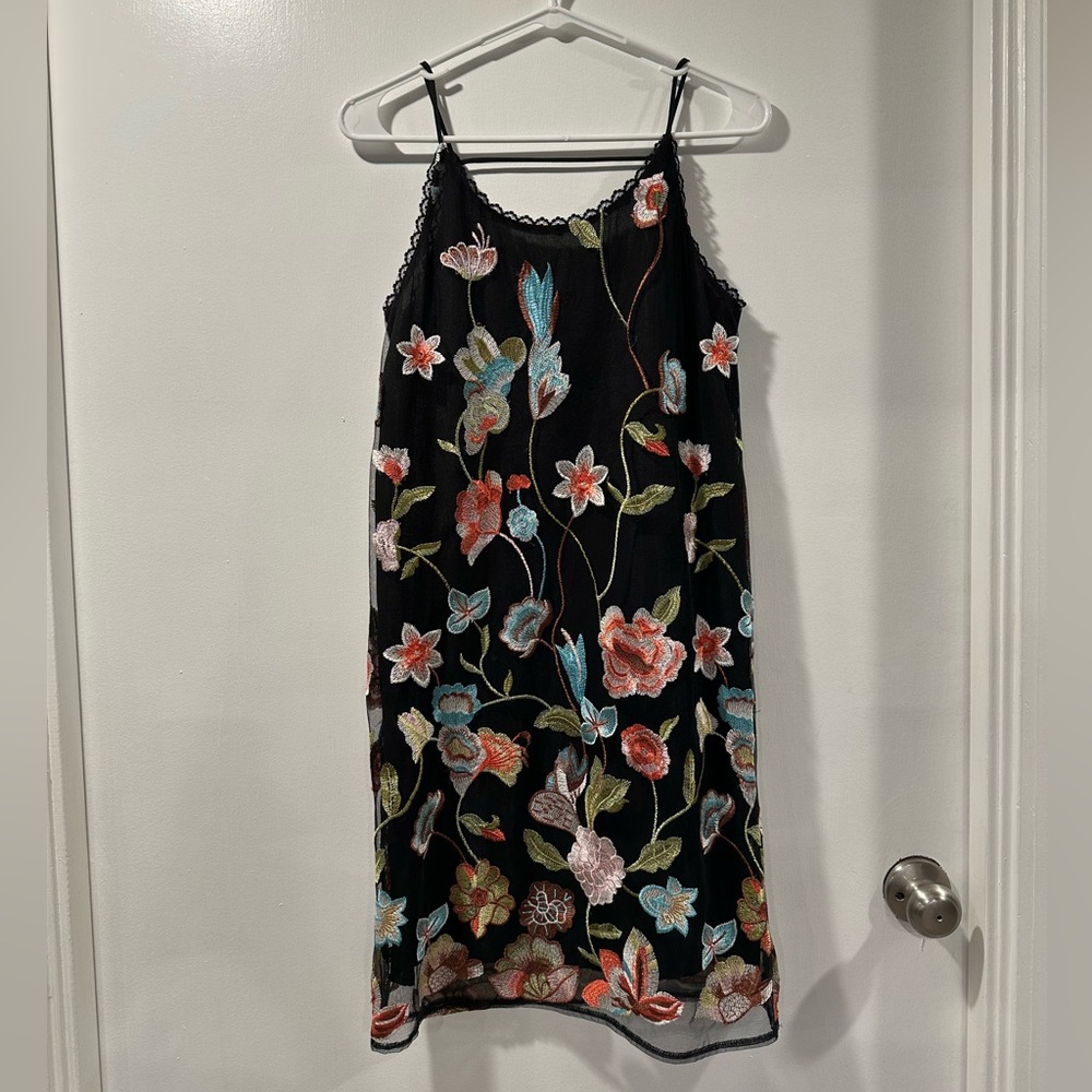 Aqua | black floral slip dress